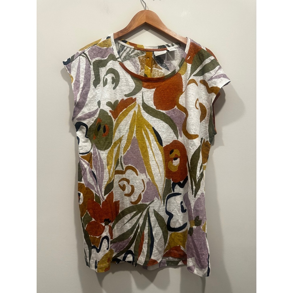 Rachel Zoe Womens XL Linen Abstract Floral Print Button Back Sleeveless Top